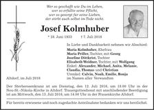Traueranzeige Josef Kolmhuber
