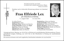 Traueranzeige Elfriede Lex