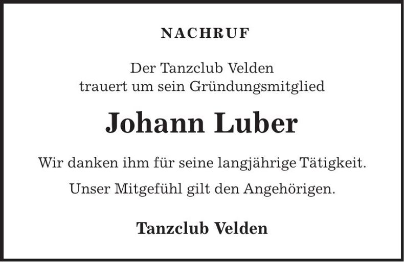 Traueranzeige Johann Luber