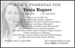 Traueranzeige Tanja Bogner