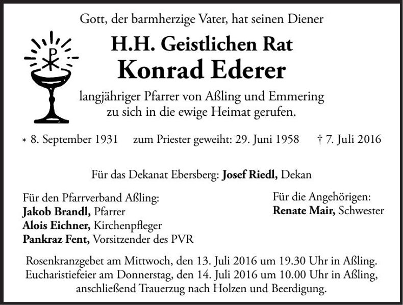 Traueranzeige Konrad Ederer