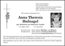 Traueranzeige Anna Theresia Hufnagel