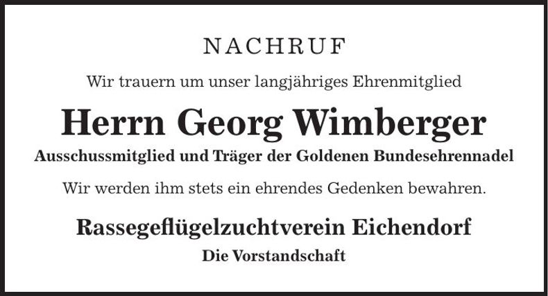 Traueranzeige Georg Wimberger