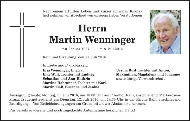 Traueranzeige Elsa Wenninger