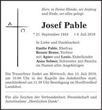 Traueranzeige Josef Pable