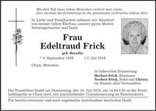Traueranzeige Edeltraud Frick