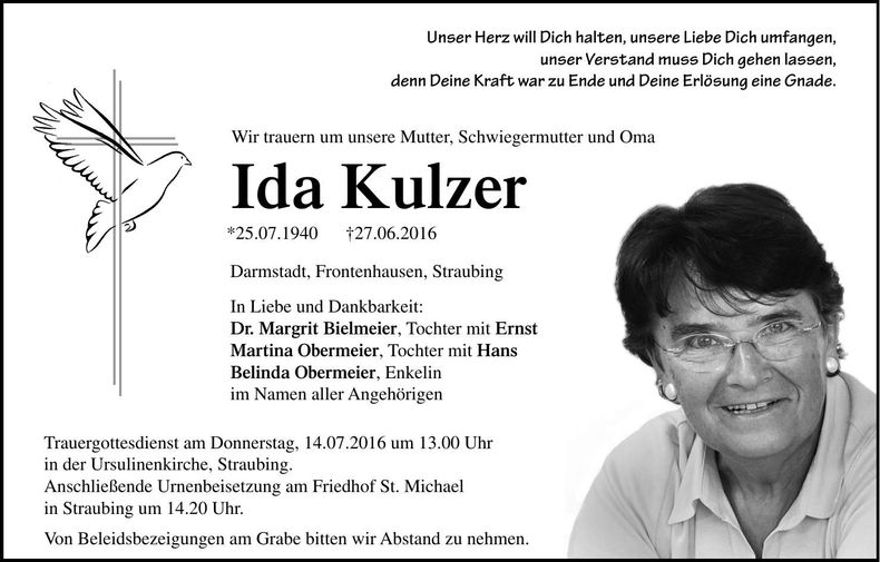 Traueranzeige Ida Kulzer