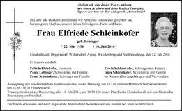 Traueranzeige Elfriede Schleinkofer
