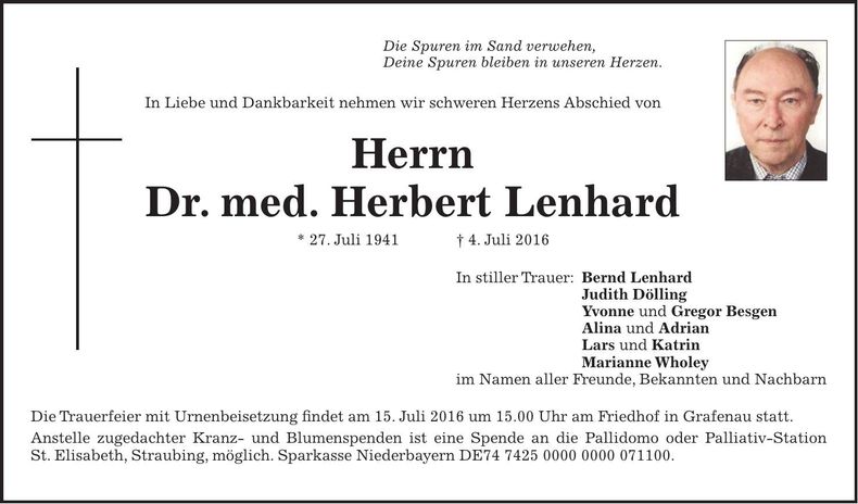 Traueranzeige Herbert Lenhard Dr. med.