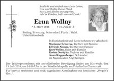 Traueranzeige Erna Wollny