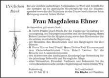 Traueranzeige Magdalena Ehner