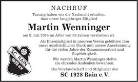 Traueranzeige Martin Wenninger