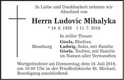 Traueranzeige Ludovic Mihalyka