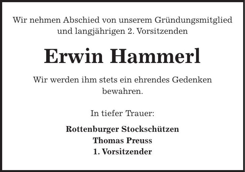 Traueranzeige Erwin Hammerl