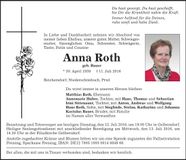 Traueranzeige Anna Roth