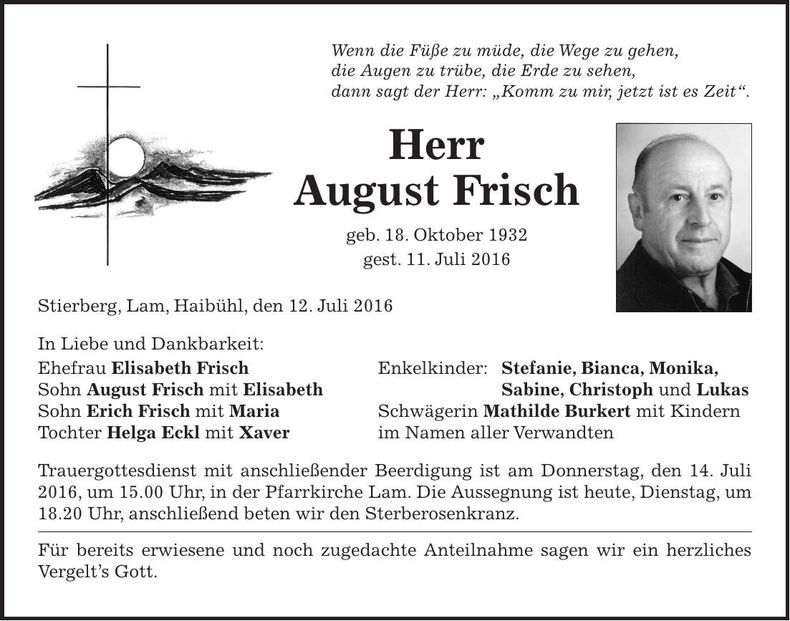 Traueranzeige August Frisch
