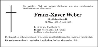 Traueranzeige Franz-Xaver Weber