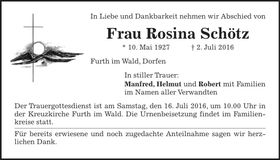 Traueranzeige Rosina Schötz