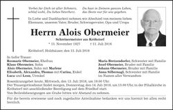 Traueranzeige Alois Obermeier
