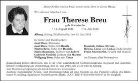 Traueranzeige Therese Breu