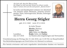 Traueranzeige Georg Stigler