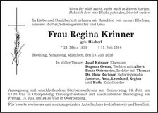 Traueranzeige Regina Krinner