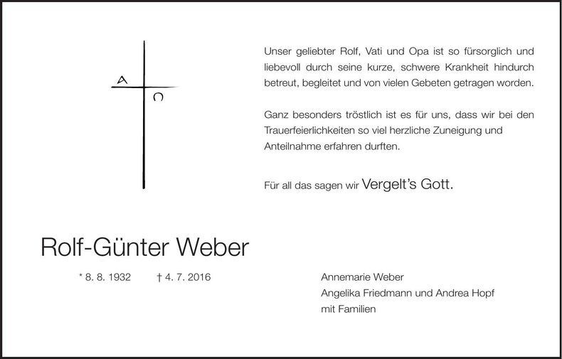 Traueranzeige Rolf-Günter Weber