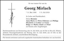 Traueranzeige Georg Mirlach
