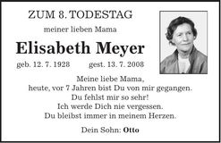 Traueranzeige Elisabeth Meyer