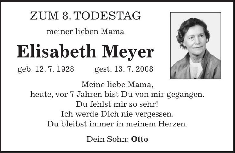 Traueranzeige Elisabeth Meyer