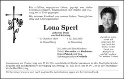 Traueranzeige Lona Sperl