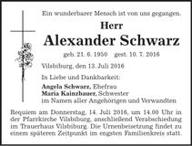 Traueranzeige Alexander Schwarz
