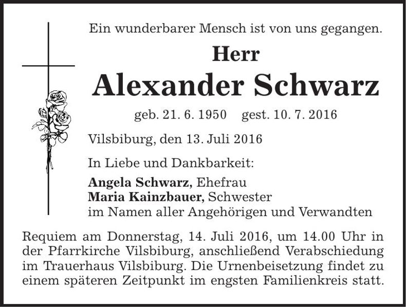 Traueranzeige Alexander Schwarz