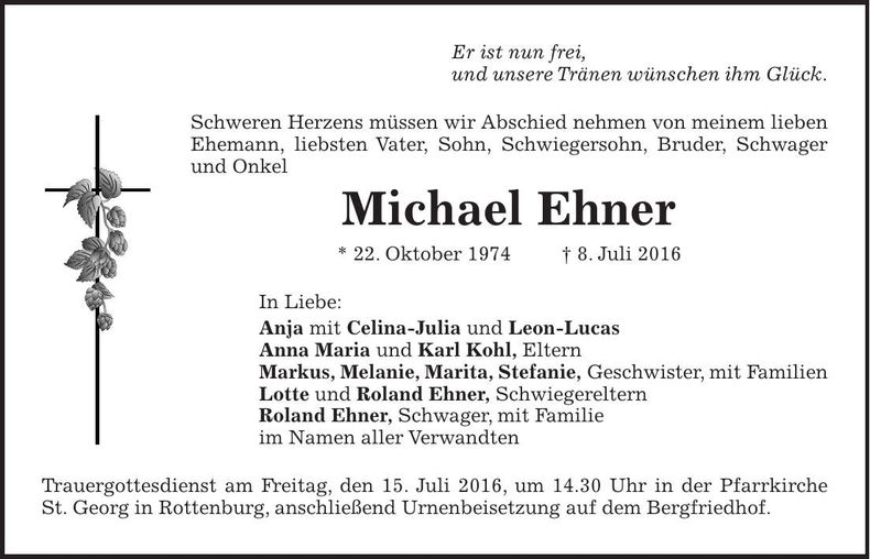 Traueranzeige Michael Ehner