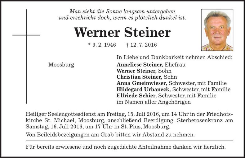 Traueranzeige Werner Steiner