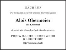 Traueranzeige Alois Obermeier