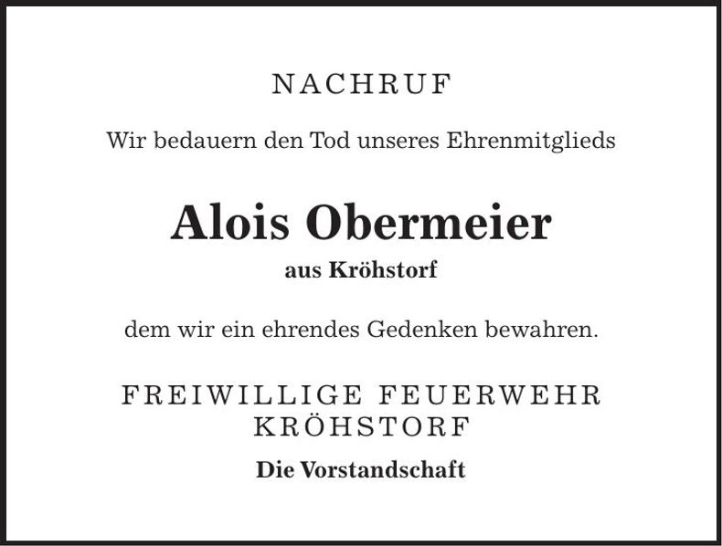 Traueranzeige Alois Obermeier