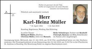 Traueranzeige Karl-Heinz Müller