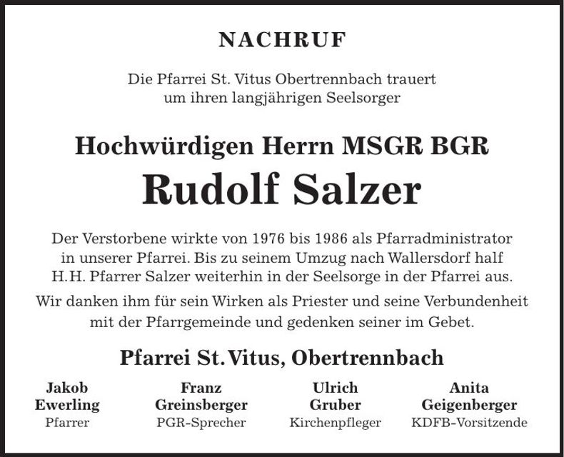 Traueranzeige Rudolf Salzer