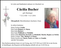 Traueranzeige Cäcilia Bucher
