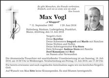 Traueranzeige Max Vogl