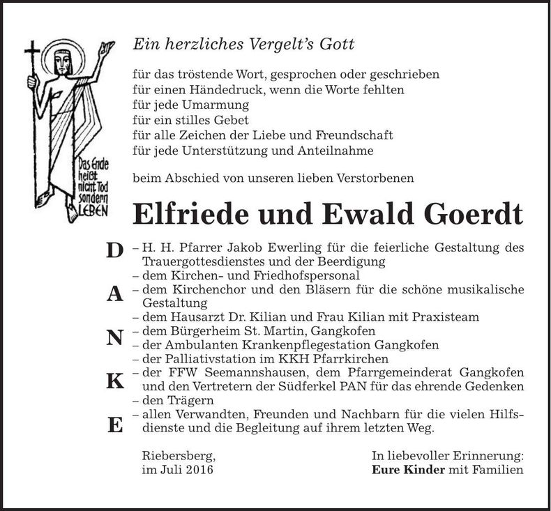 Traueranzeige Elfriede und Ewald Goerdt