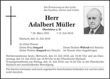 Traueranzeige Adalbert Müller