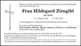 Traueranzeige Hildegard Zirngibl