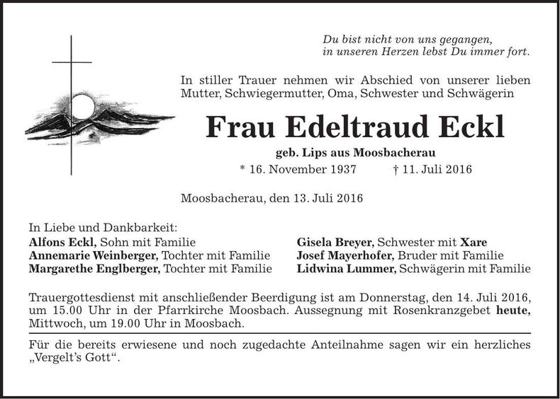 Traueranzeige Edeltraud Eckl