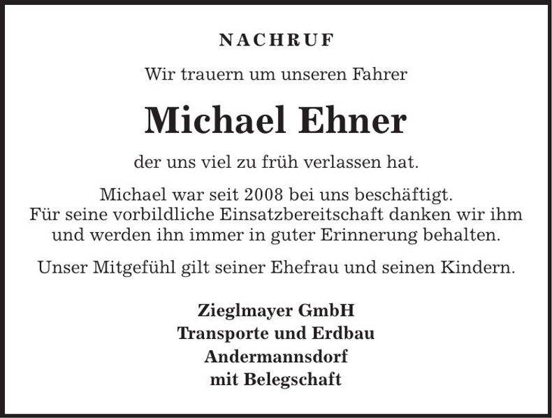 Traueranzeige Michael Ehner