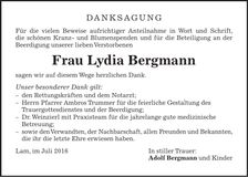 Traueranzeige Lydia Bergmann