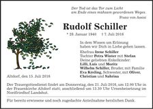 Traueranzeige Rudolf Schiller