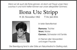 Traueranzeige Ilona Ute Stripp