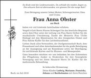 Traueranzeige Anna Obster